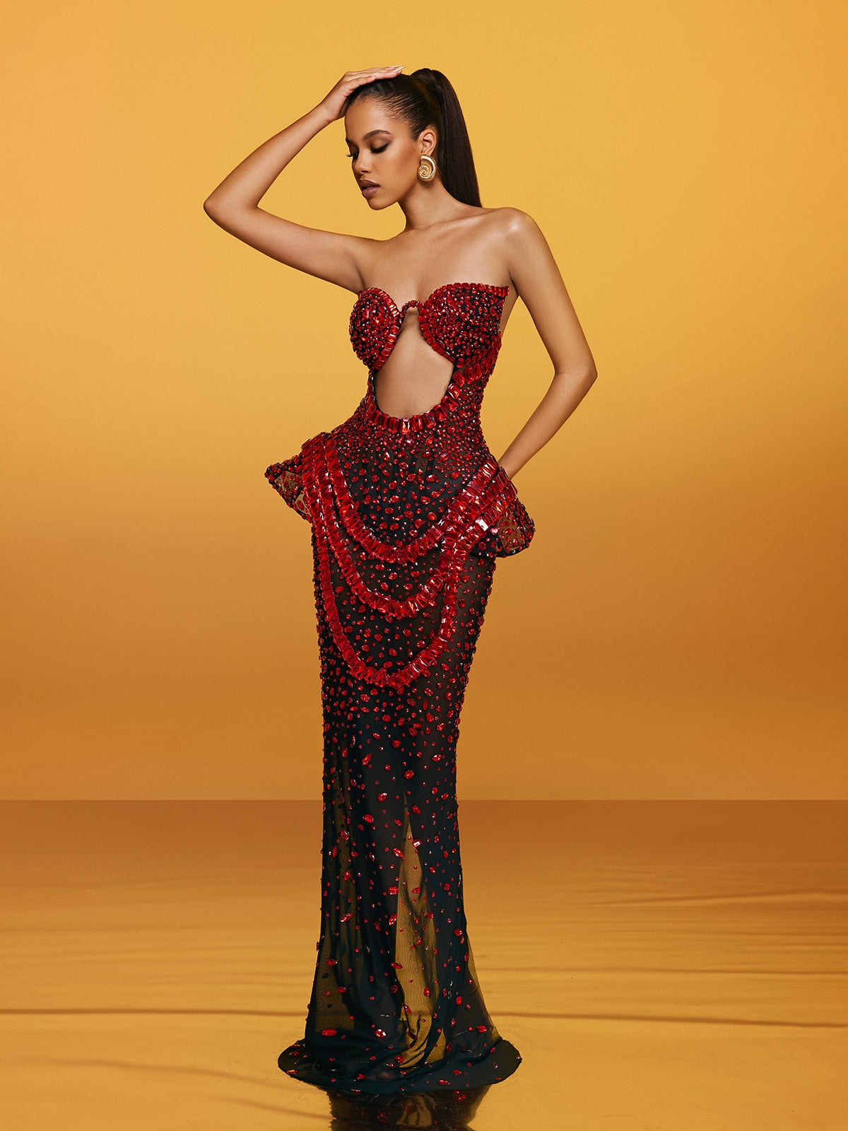 Arygon Strapless Cutout Crystal Maxi Dress In Wine