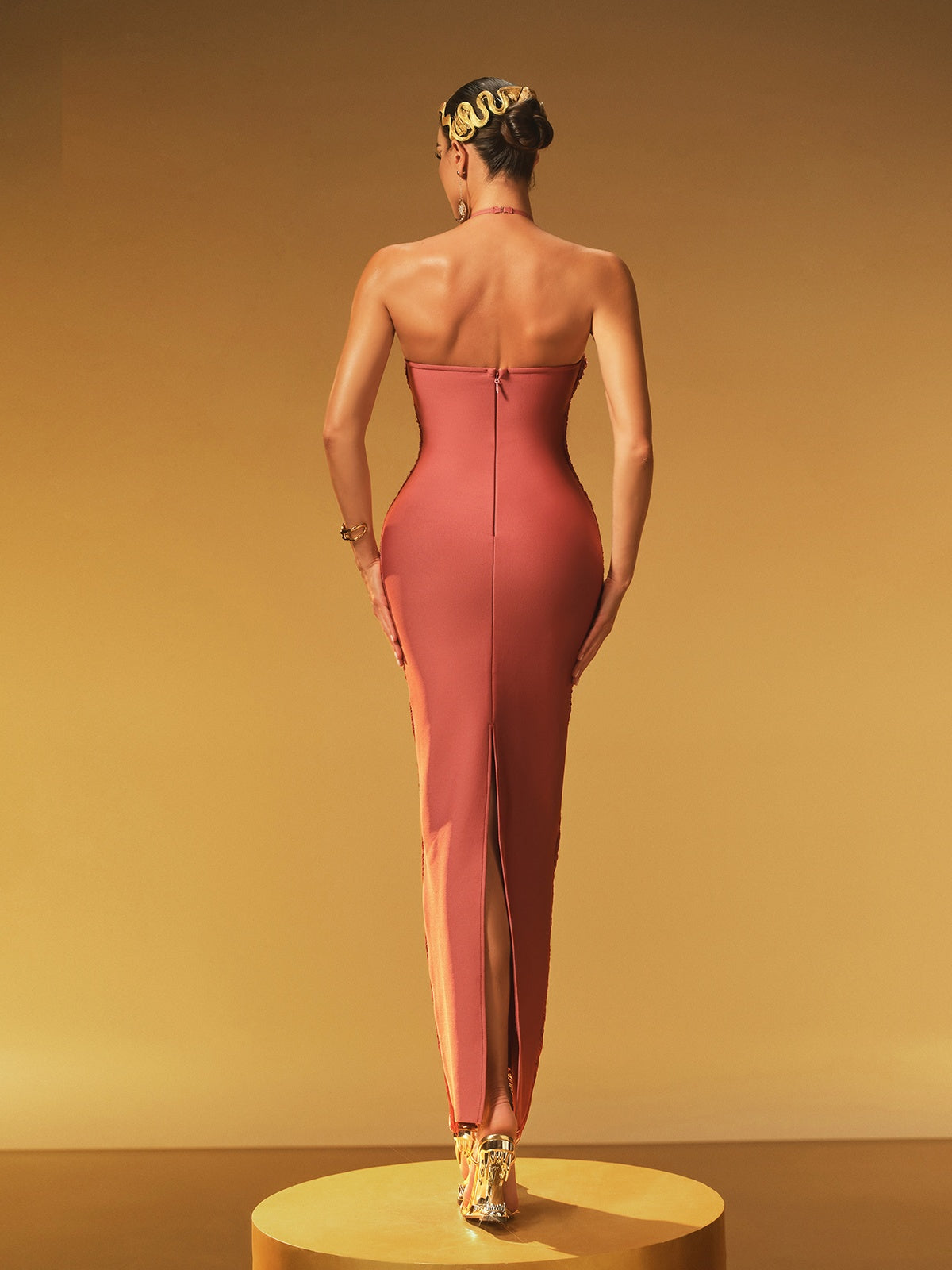 Bluma Halterneck Fringe Maxi Dress In Rosewood